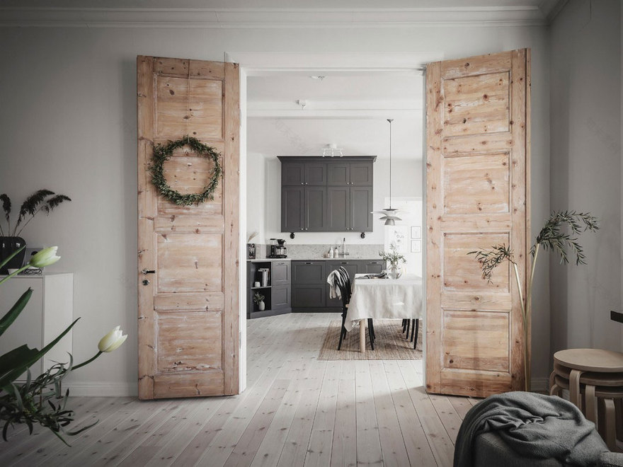 瑞典灰色调公寓,厨房卧室分区设计-2
