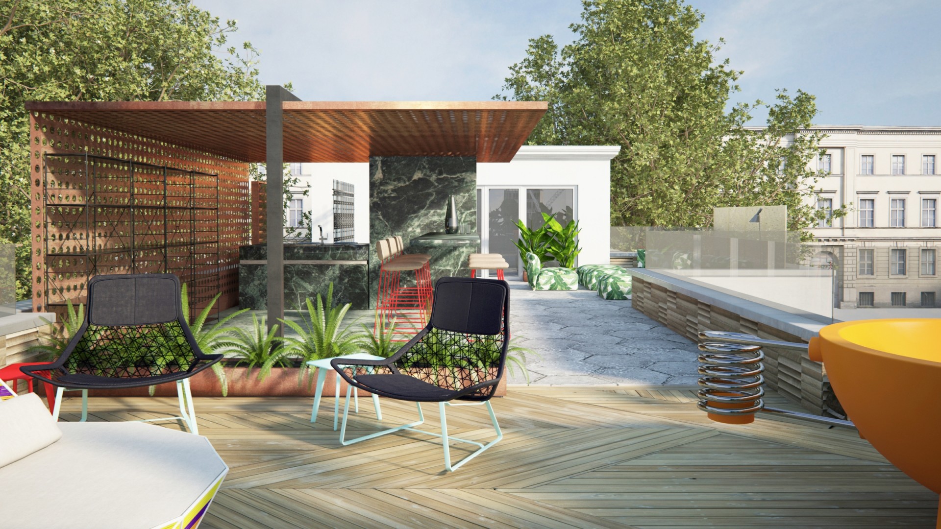 维也纳别墅屋顶露台设计 | 酒吧、烧烤与浴缸的完美结合-1