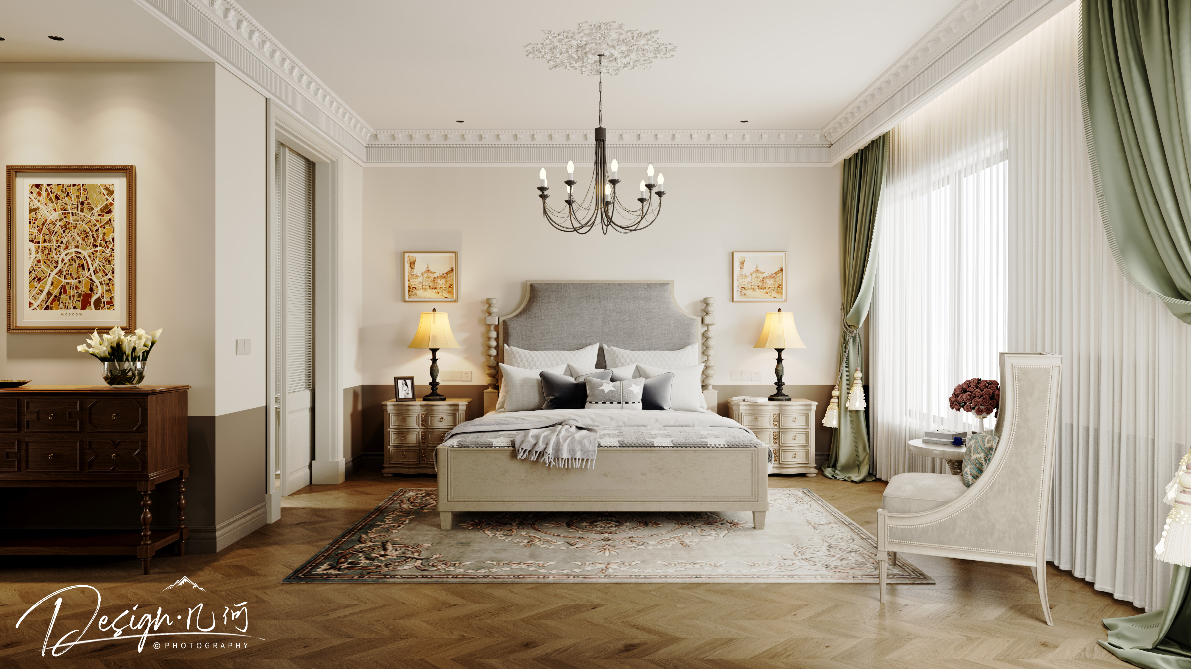 几何空间视觉表现 | 琥珀山庄乡村田园美式客餐厅-26