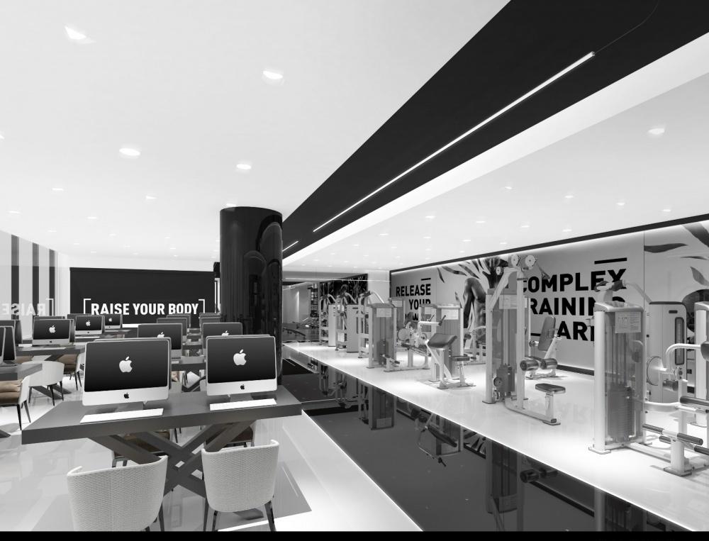 
现代感黑白镜面艺术风健身房 -2