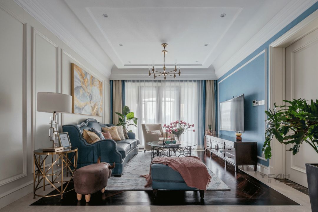 中南雅苑 | 140m² | 美式风格 | 奶油蓝与火烈鸟粉的完美融合-4