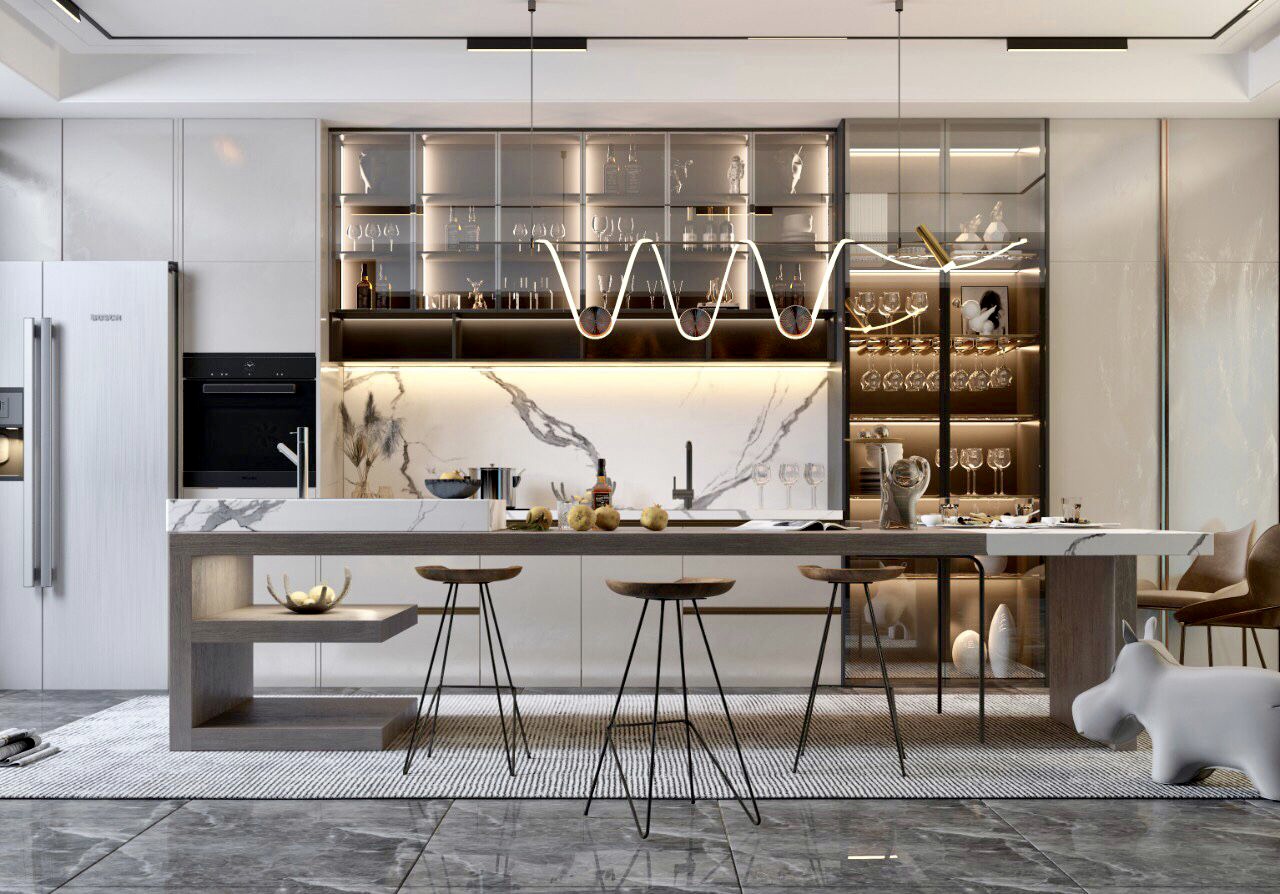 modern kitchen design with matching warm colors .-1