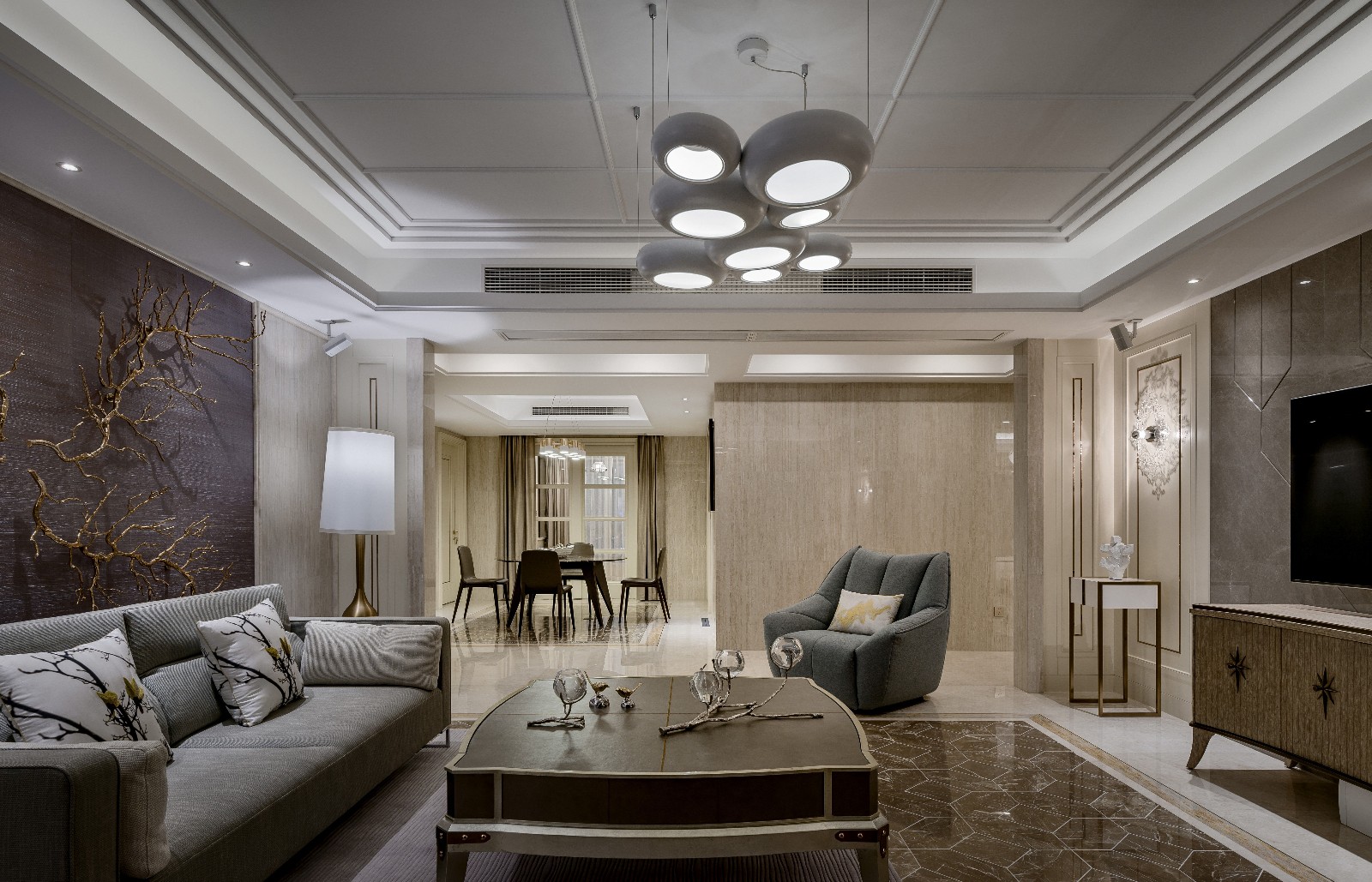 福州融桥外滩 246㎡现代样板间——东方禅意与轻奢金属的碰撞-9