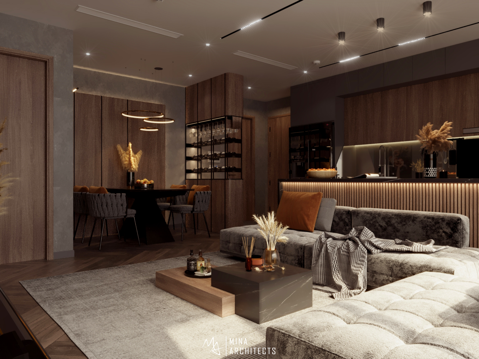 现代舒适开放式厨房与客厅设计-5