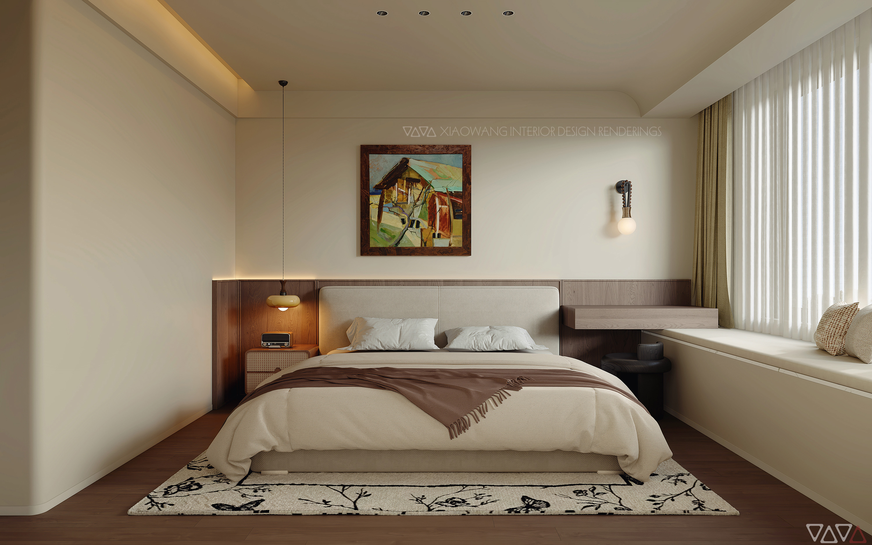 中古风 客餐厅 卧室 效果图-26