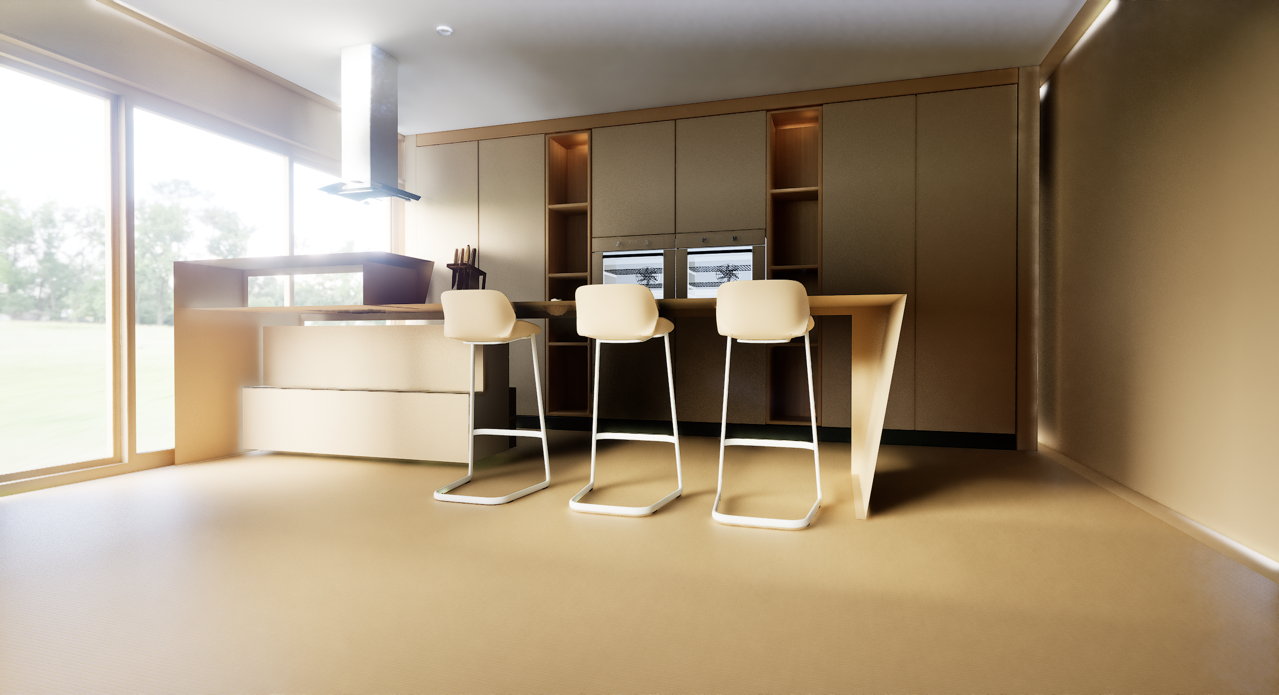 Minimalist beige Kitchen and lounge Design project Done-1