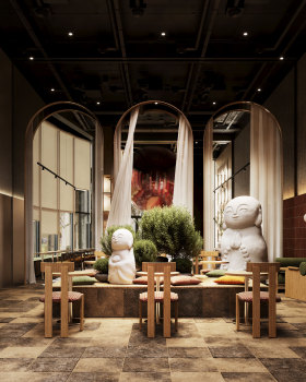 3D visualization of a restaurant interior.