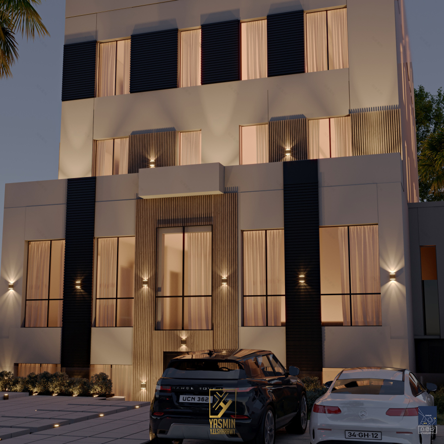 当代别墅外观夜景-17