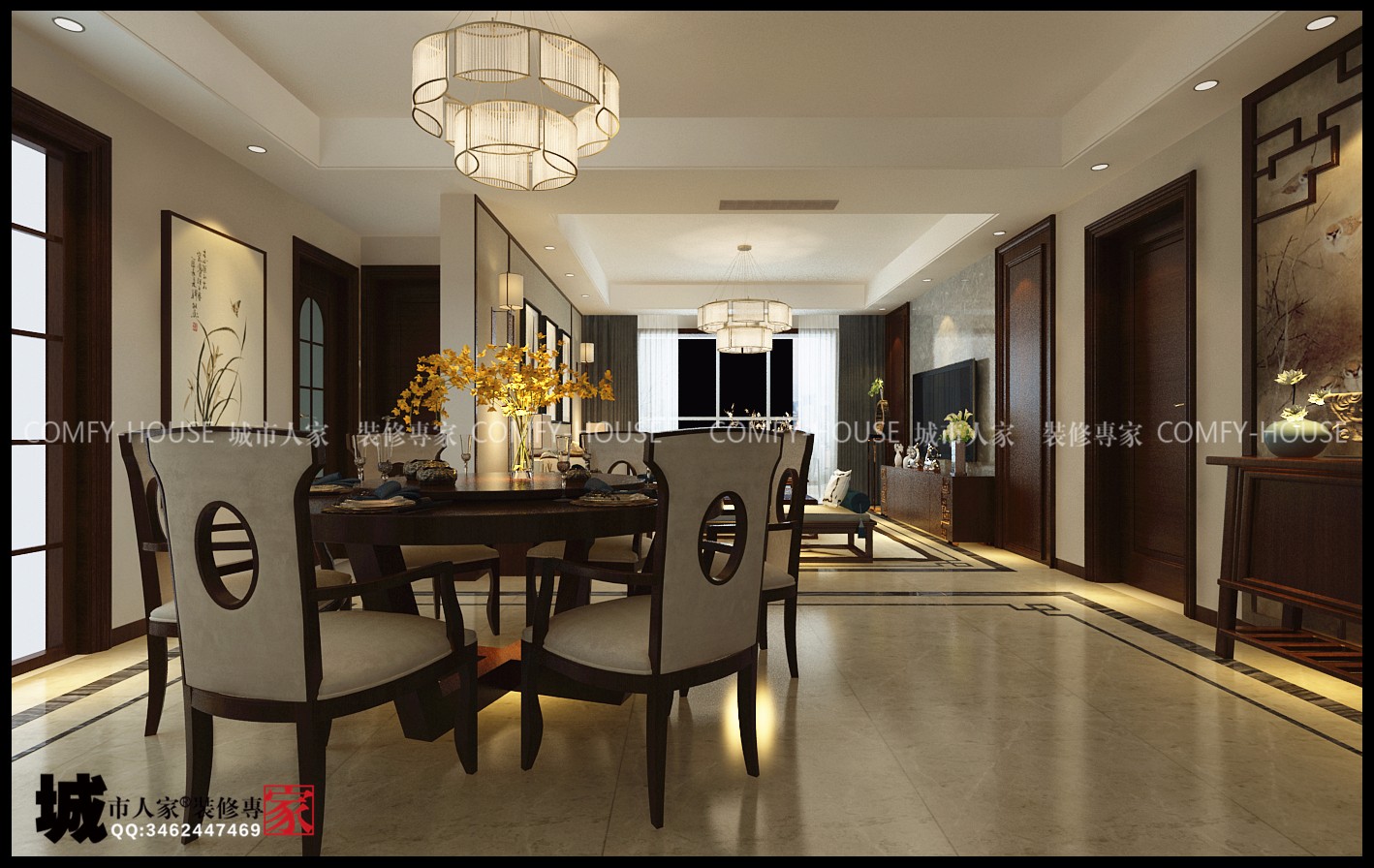 龙泉壹号 170 平新中式四室两厅设计 | 现代与传统的美学融合-10