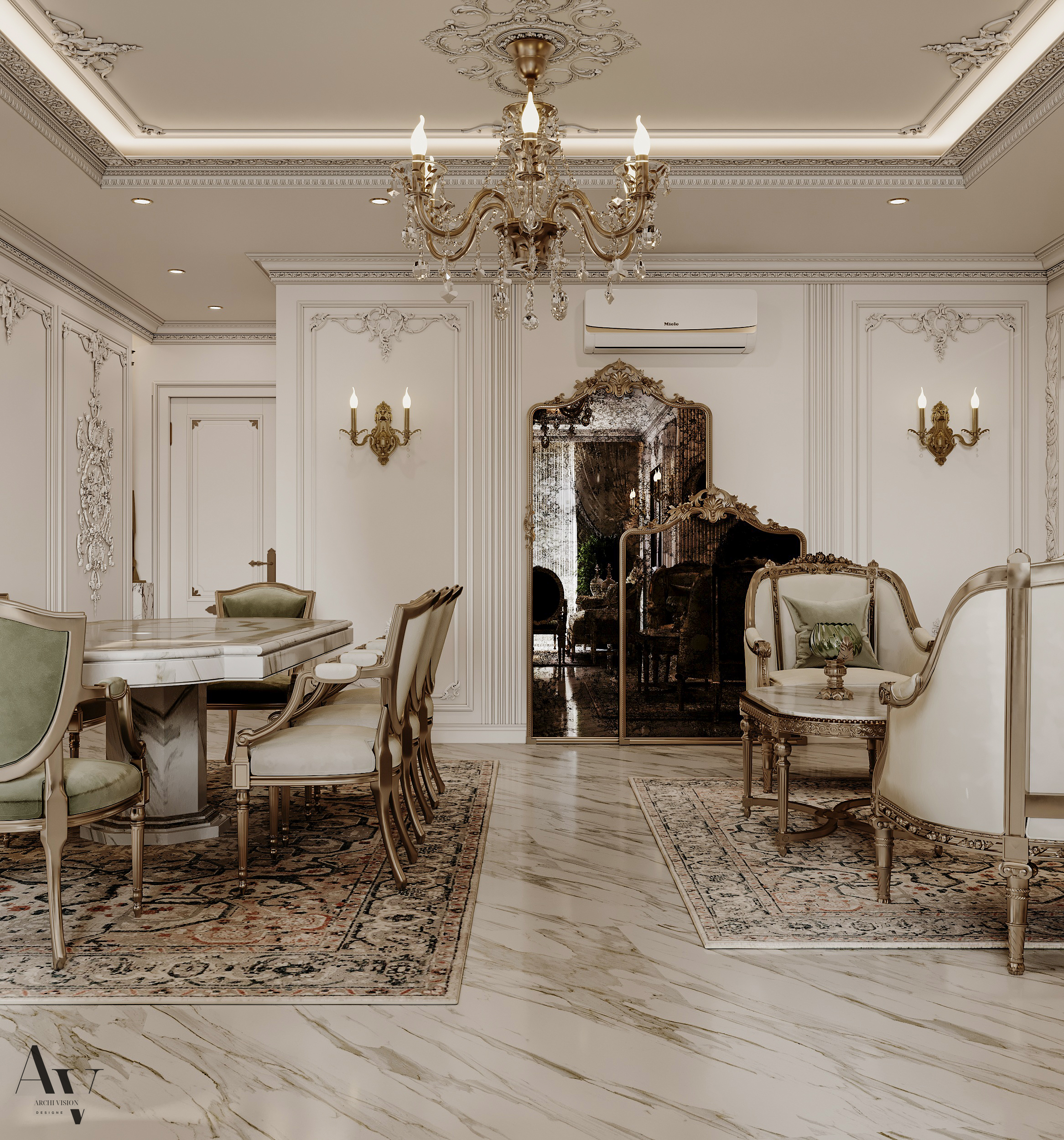 经典家庭接待处；经典家庭接待区（这里需结合具体语境判断更合适的表述，若用于酒店场景，经典家庭接待处较合适；若用于家居空间描述，经典家庭接待区更恰当，但按要求只能提供此两个较常见的可能，实际应用需结合具体情况） 丨archivision staudio（设计师Dina Farouk）-21