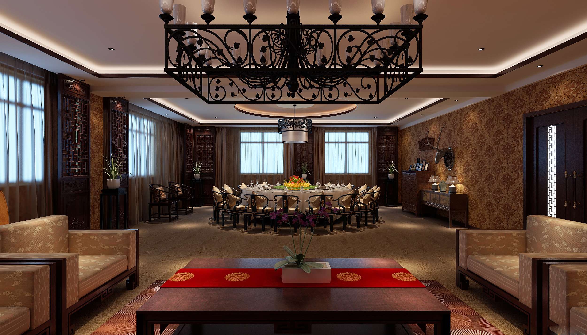 新中式风格奢华酒店餐厅 会所包房 包厢 包间 高清效果-2-32