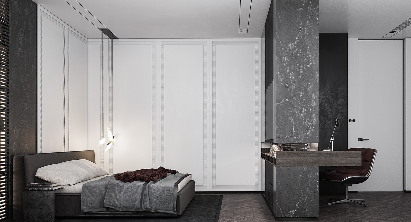 白色大理石与黑色调的搭配设计-11