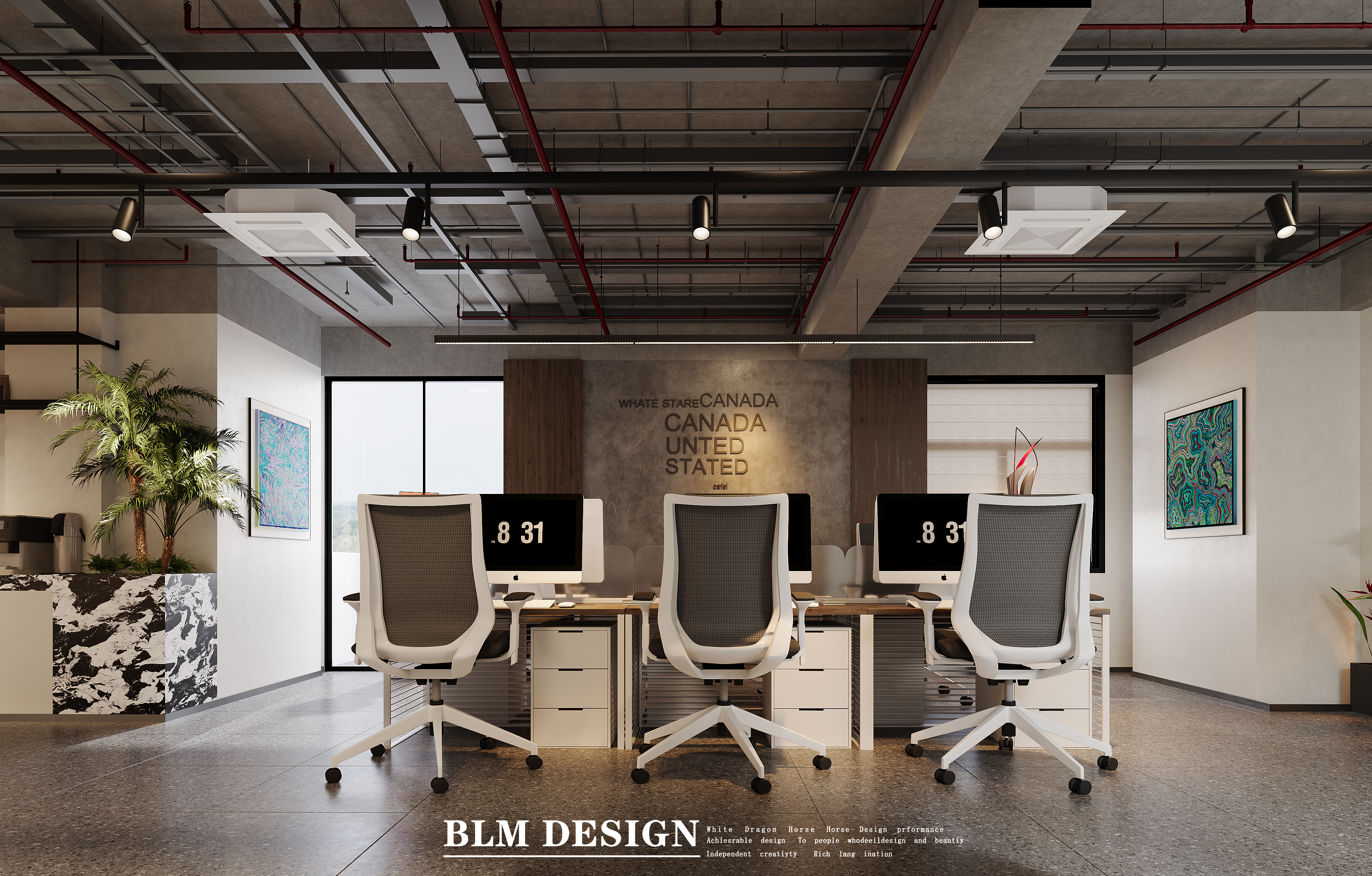 办公室工业风效果图案例-0