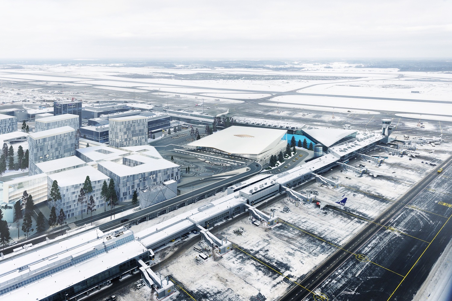 Helsinki Airport to Be Transformed with Undulating Roof and Public Landscape-0