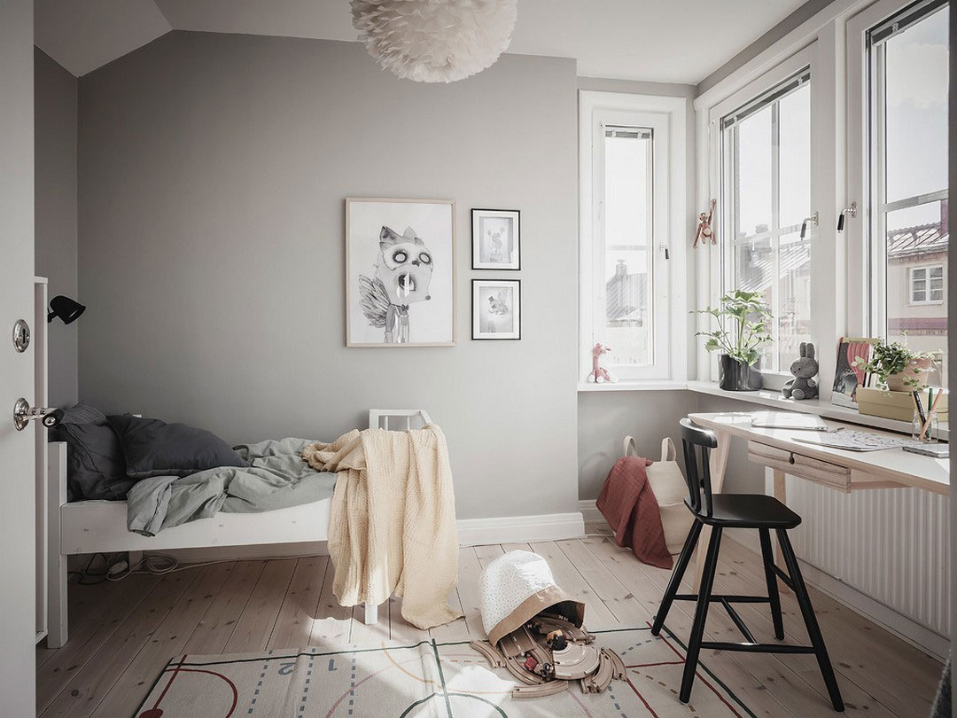 瑞典灰色调公寓，厨房卧室分区设计-35