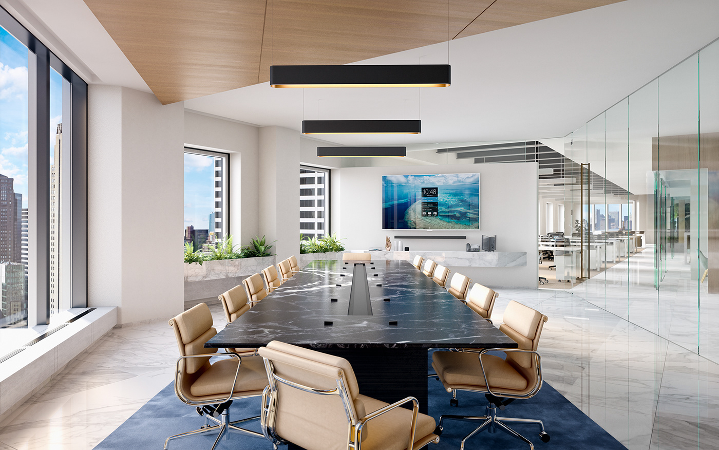 纽约 44 街现代玻璃顶 penthouse 室内设计-6