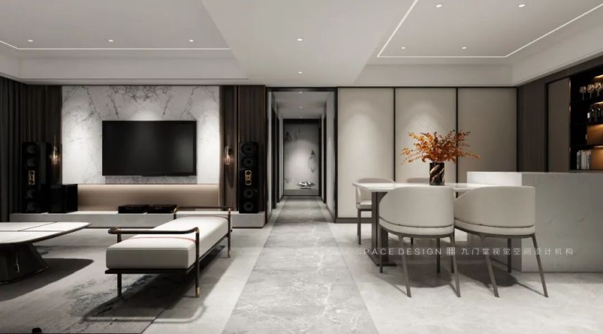 盛天华府 | 130㎡写意新中式家居,红蓝灰调绘诗意空间-3