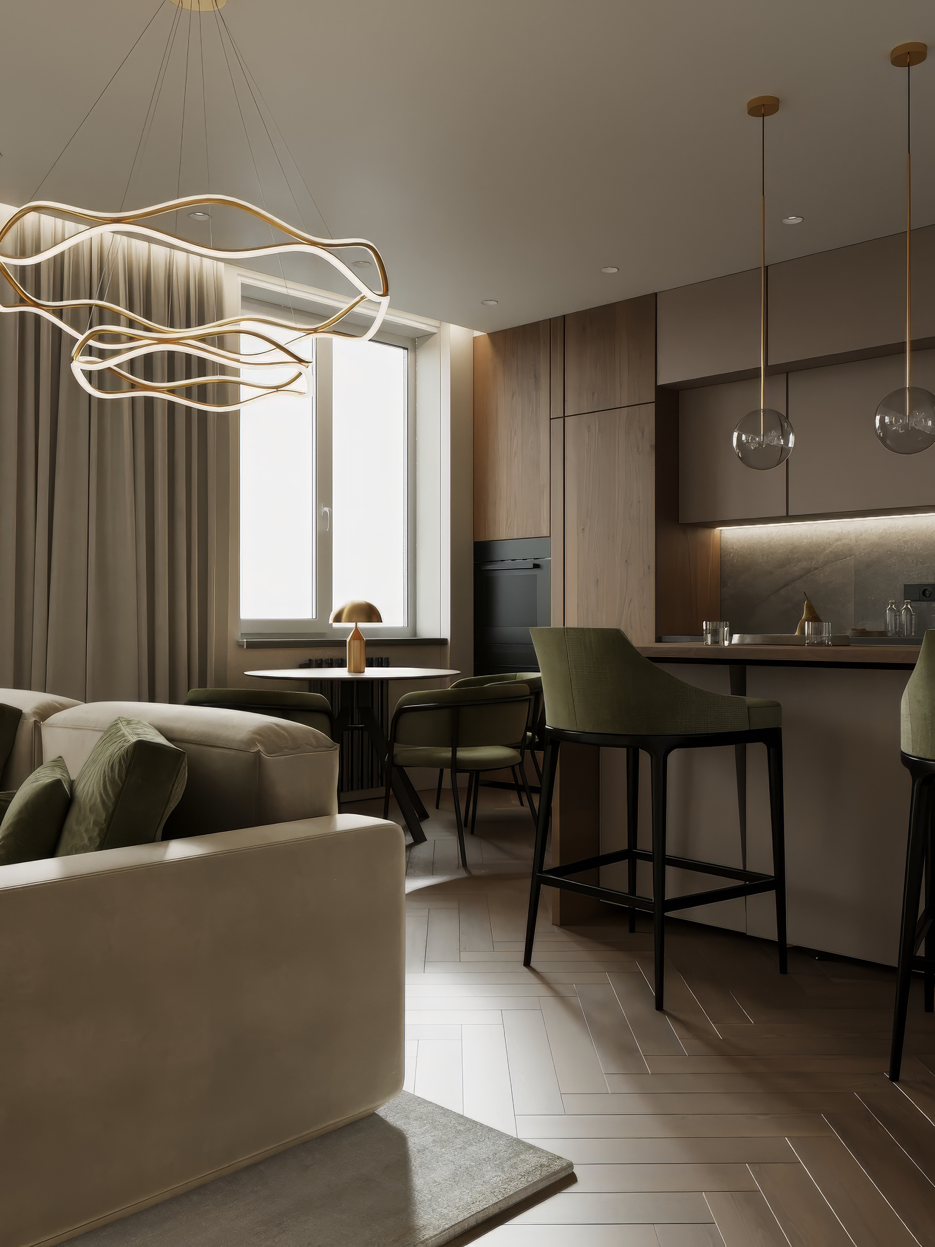 出租公寓的厨房  客厅设计丨俄罗斯莫斯科-5