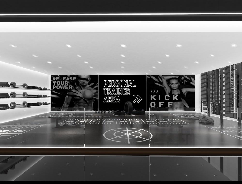 
现代感黑白镜面艺术风健身房 -4