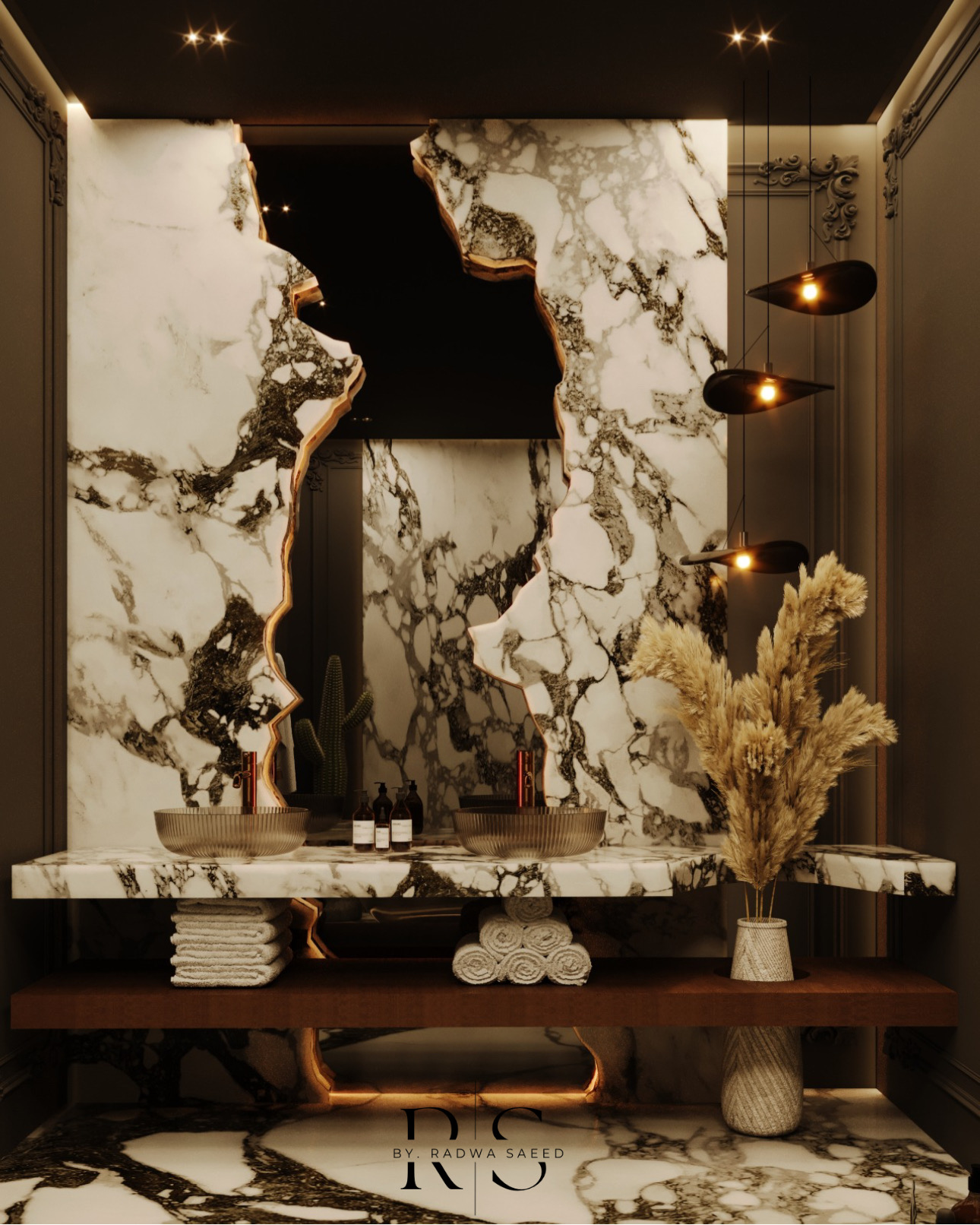 Luxurious bathroom with dramatic backlit marble-0