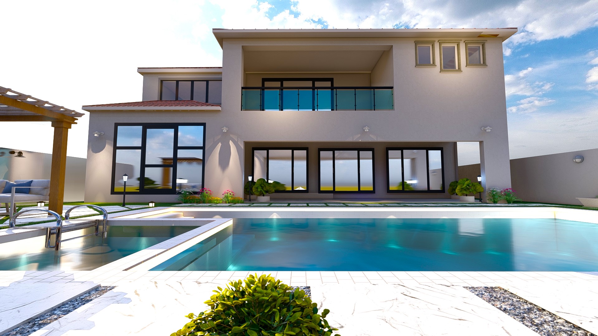 Backyard and front yard landscape design with pool-1