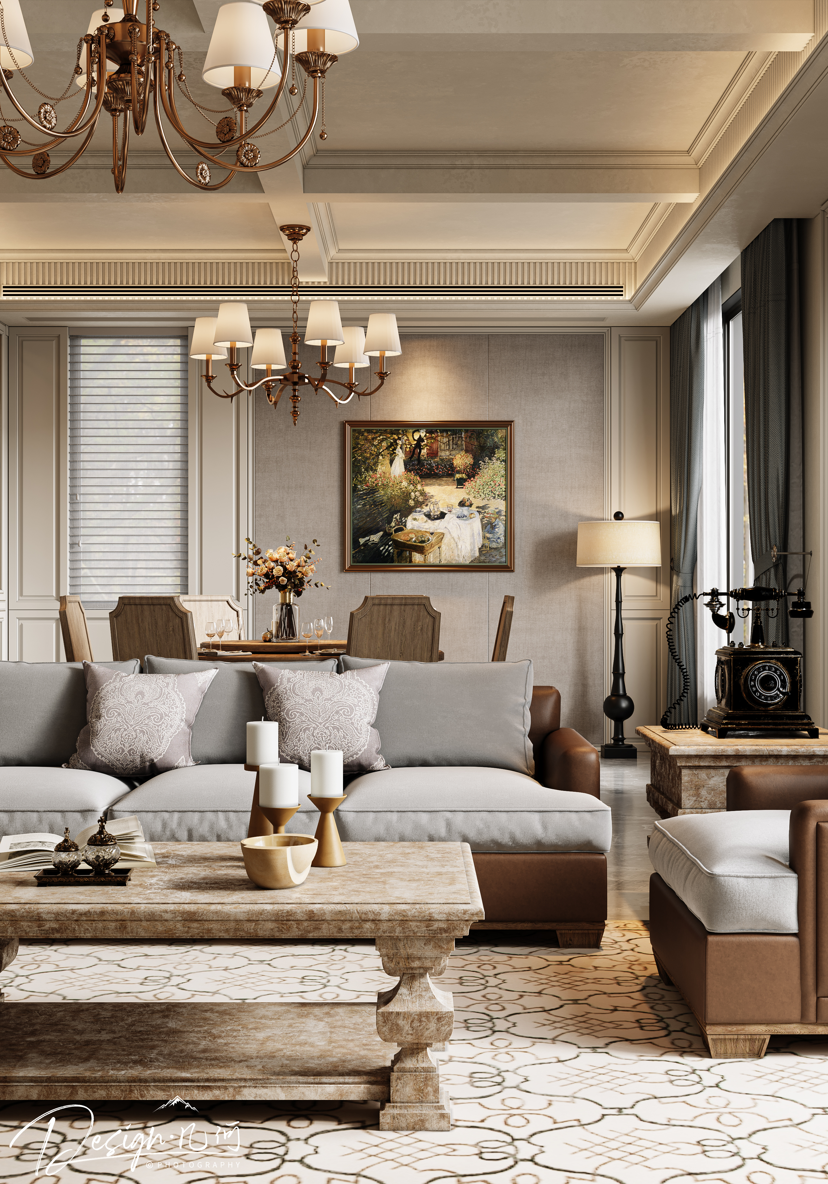 几何空间视觉表现 | 琥珀山庄别墅美式客餐厅-6