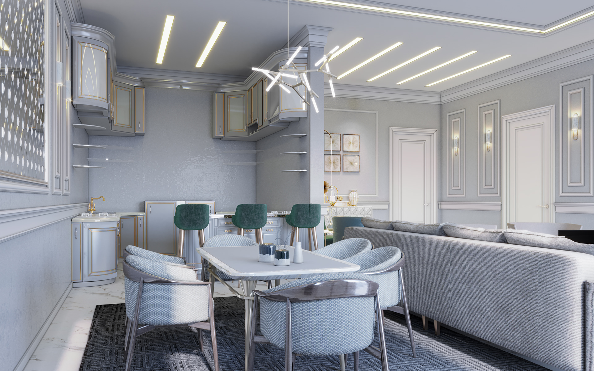 新古典主义接待处与开放式厨房和用餐区设计丨埃及丨INSTAGRAM-6