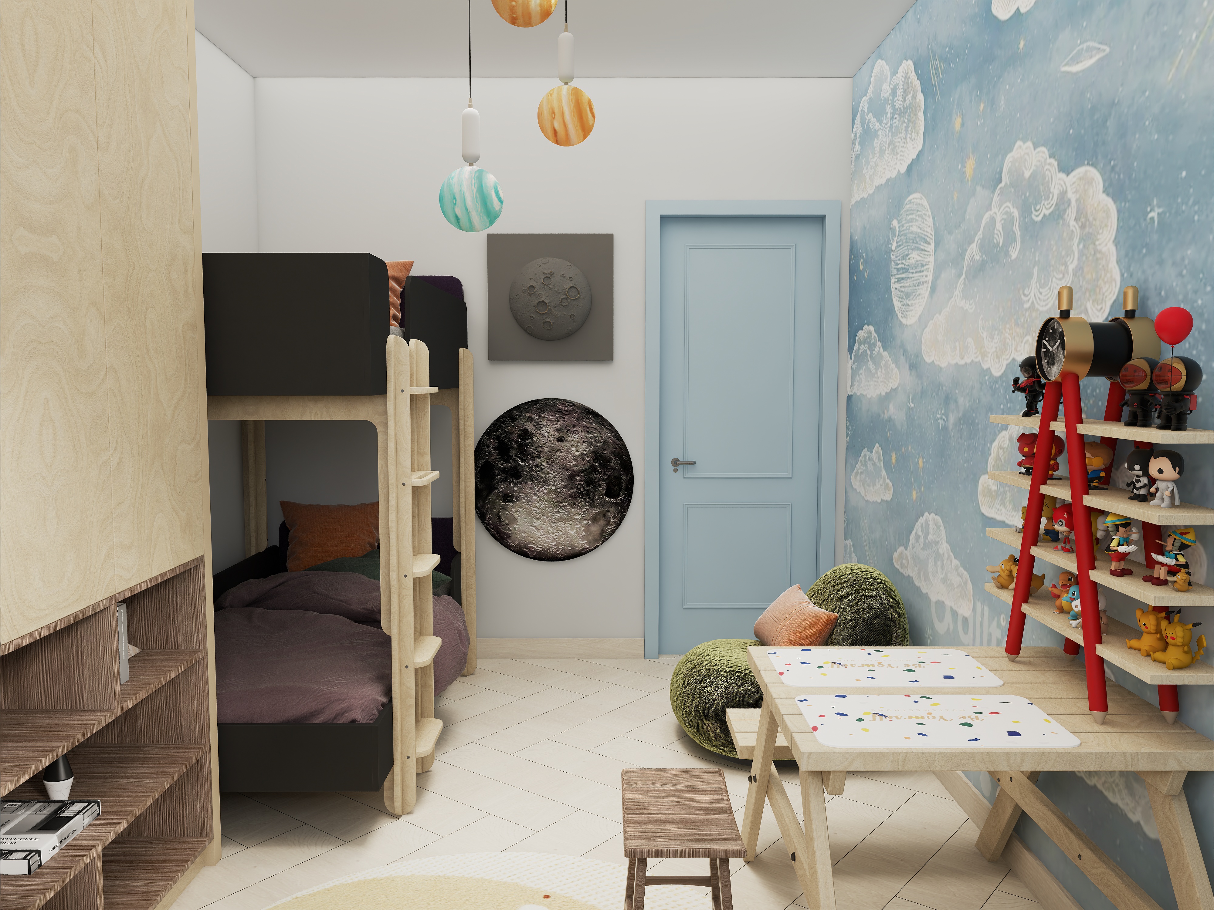 Дизайн Спальни и детской для пары с двумя детьми-8