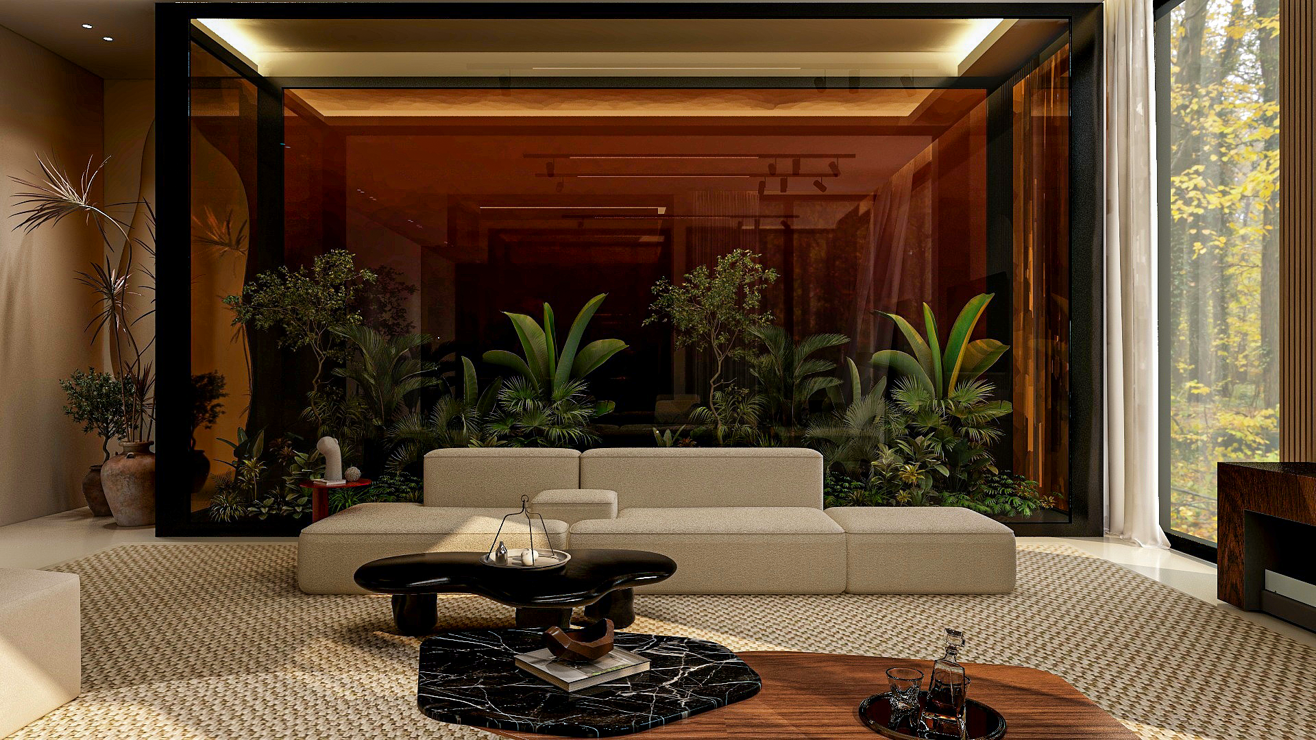 Sleek and Green Living Room-1