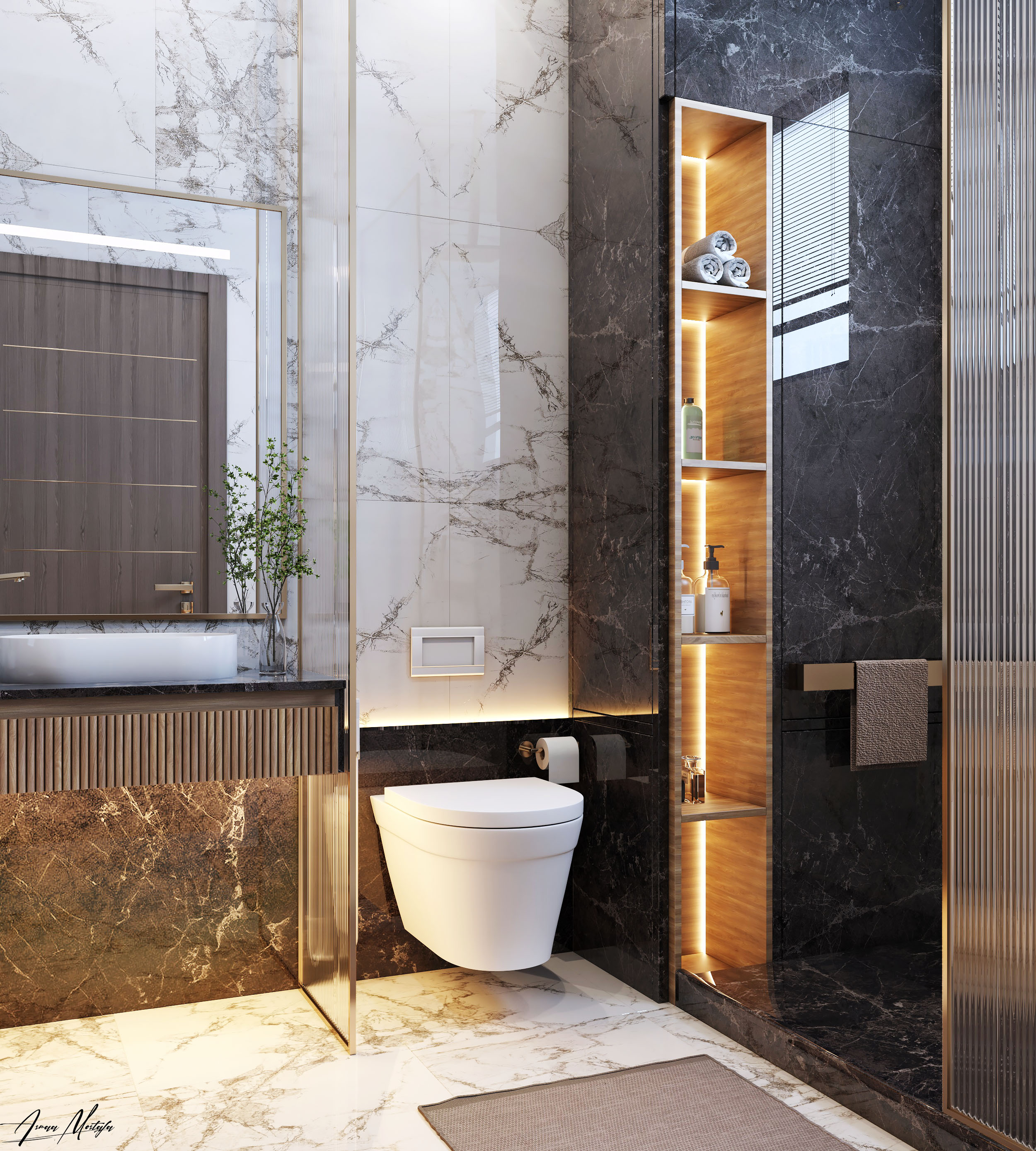 私人别墅卫生间及洗漱区设计丨卡塔尔多哈-3