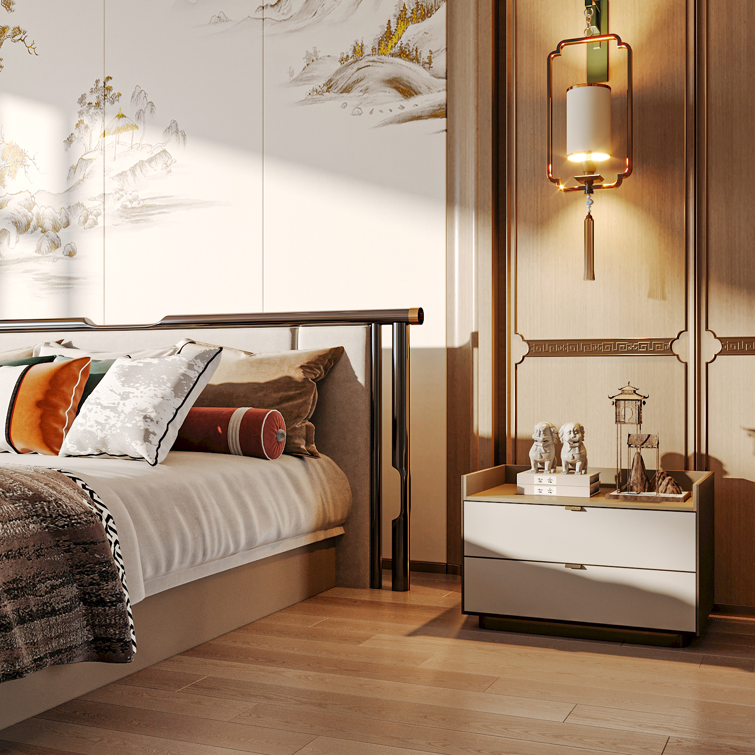 渲染作品分享｜现代新中式套房-4