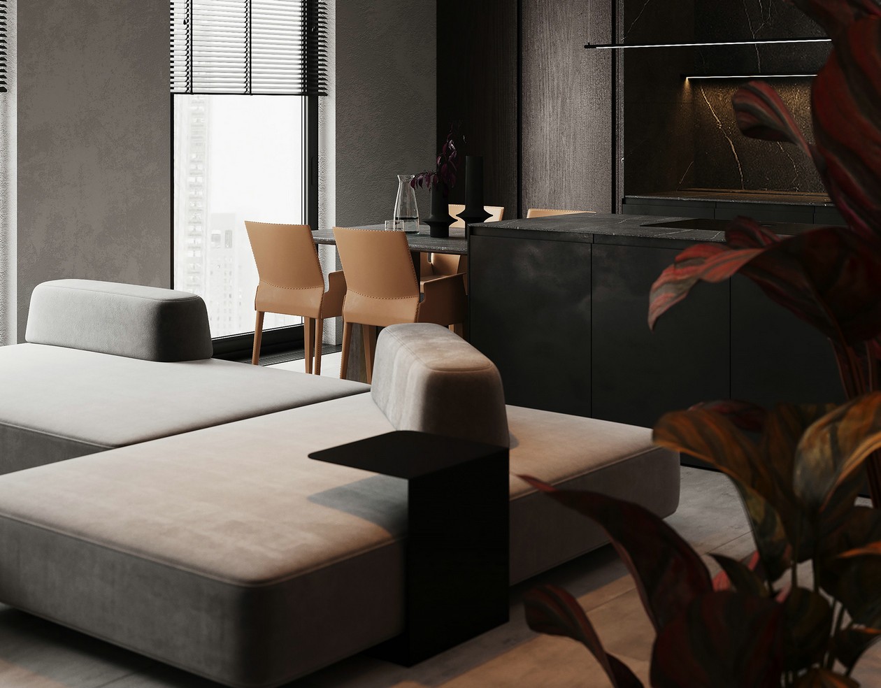 91㎡深色系公寓设计 既沉稳又有设计感！-4