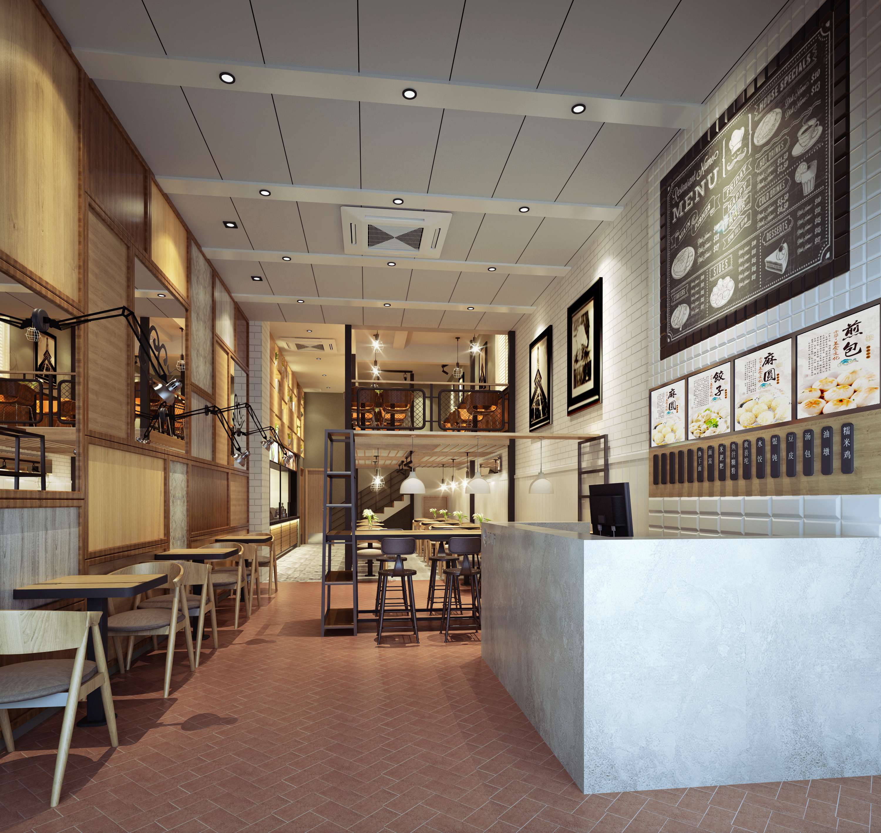 餐厅设计效果图中餐厅餐厅包间包房小吃店面馆工业主题餐厅-9-69