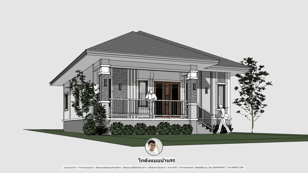 บ้านชั้นเดียวยกพื้นสูง P-2134 สไตล์บ้านปั้นหยา แบบบ้านสวย 100 ตร.ม.-15