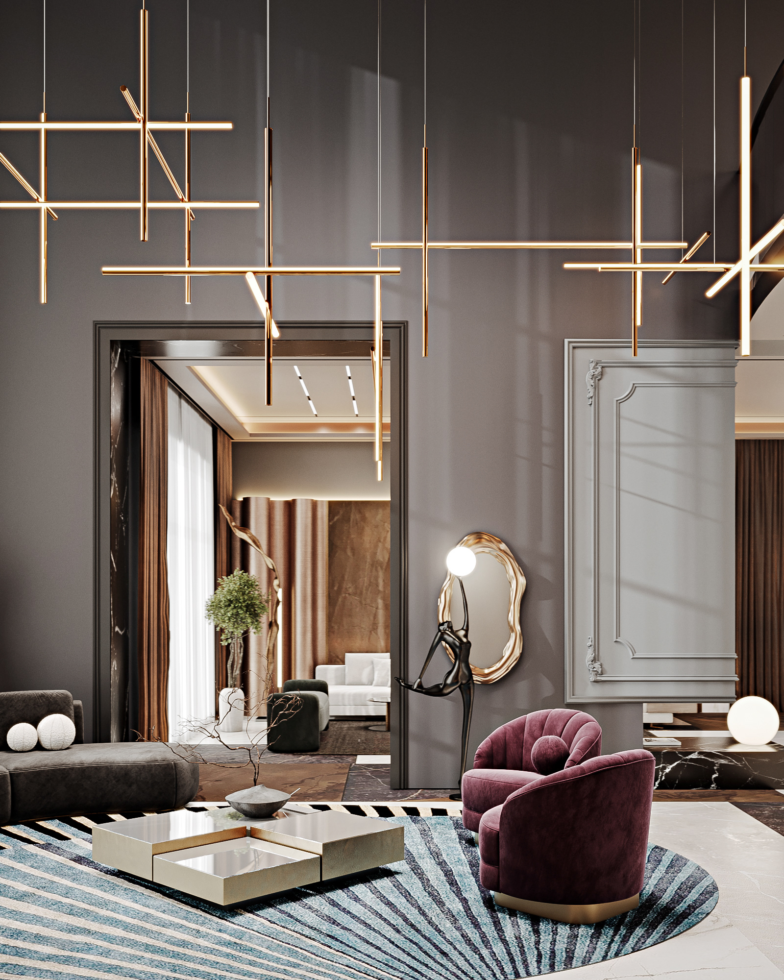 Modern living space with bronze details-11