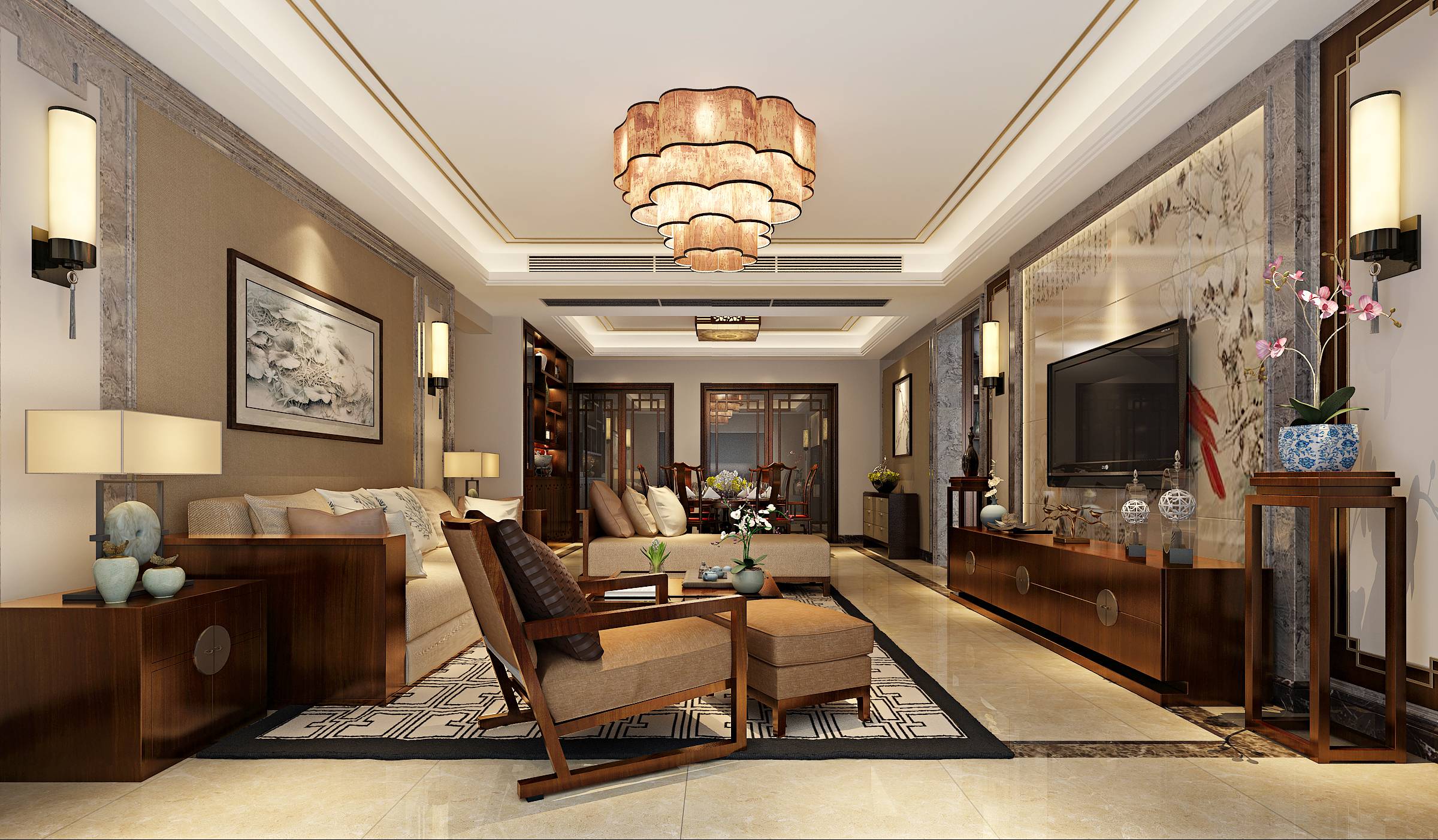 新中式 中式古典 奢华家装别墅样板房-18-27