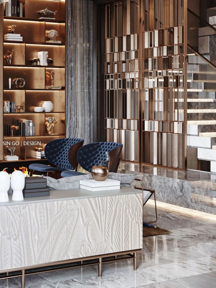 南京•复地朗香 650㎡混搭风别墅设计,现代轻奢质感与法式浪漫的完美融合-19