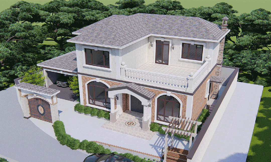 【设计师案例】土建参考造价44万,面宽18.3m×进深12.5m安徽安庆二层欧式别墅-1