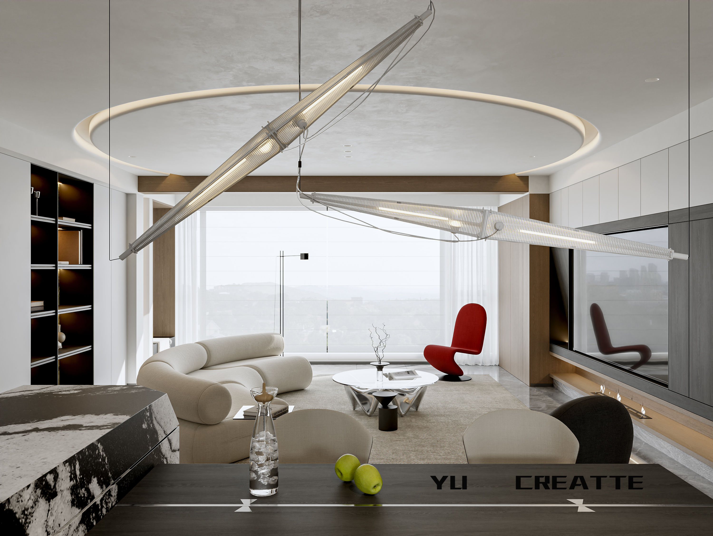 现代意式客餐厅书房-2