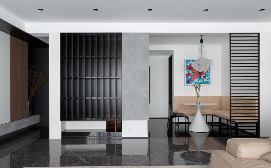 200㎡大平层现代简约风黑白艺术空间-12