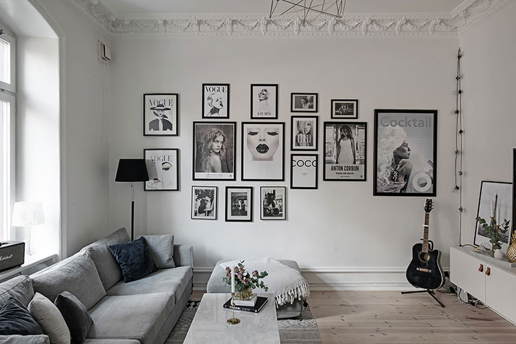 瑞典灰色家居，金属元素与插画打造个性空间-1
