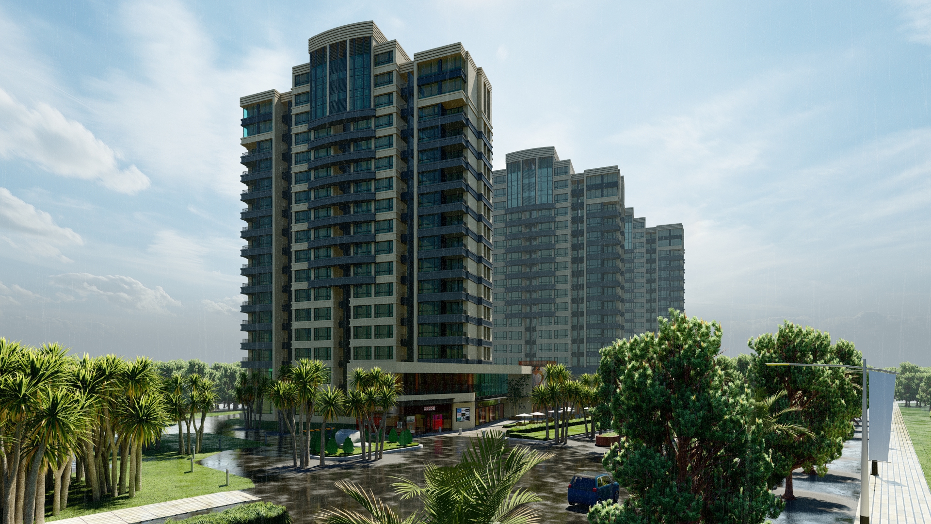 تصميم لمول كبير مع 3 ابراج سكنية وادارية-3