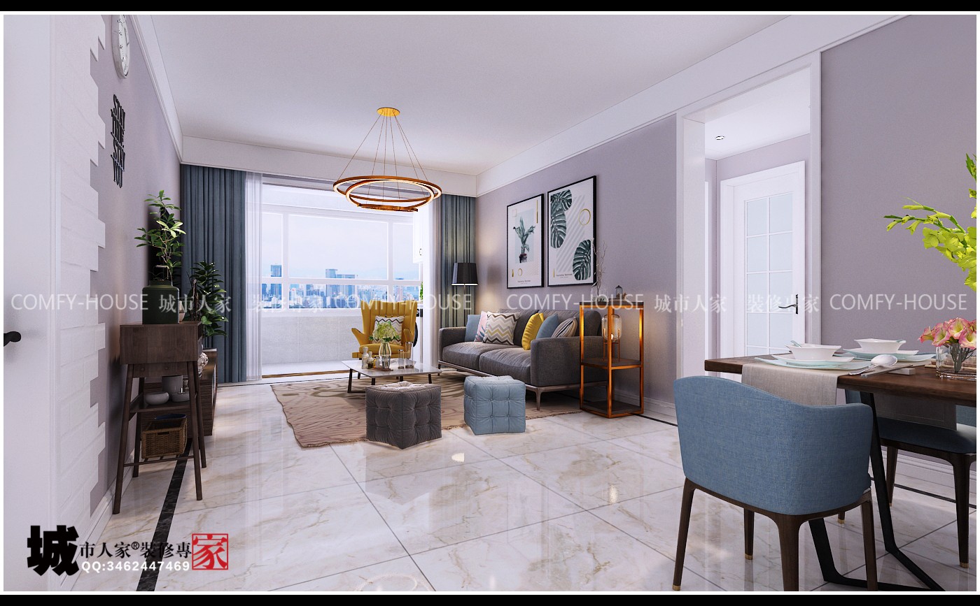 中国MALL(百步亭)两室两厅90平北欧风格装修-8