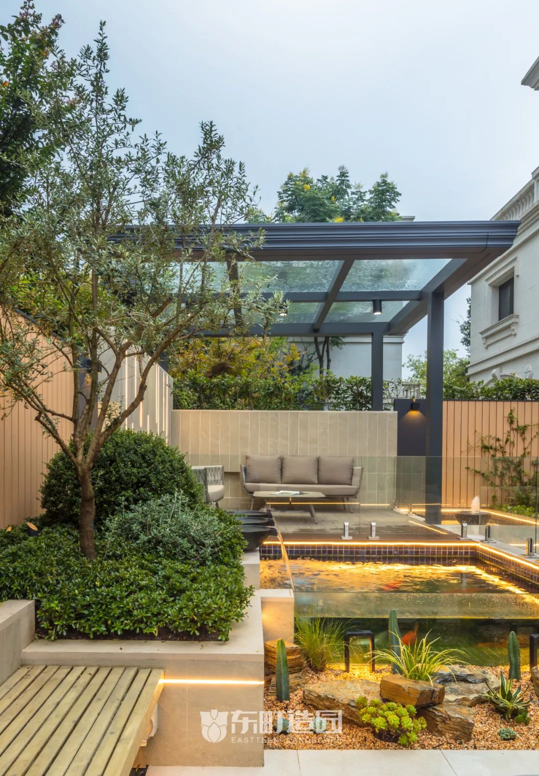 80㎡现代简约庭院，水景与夜景的完美融合-60