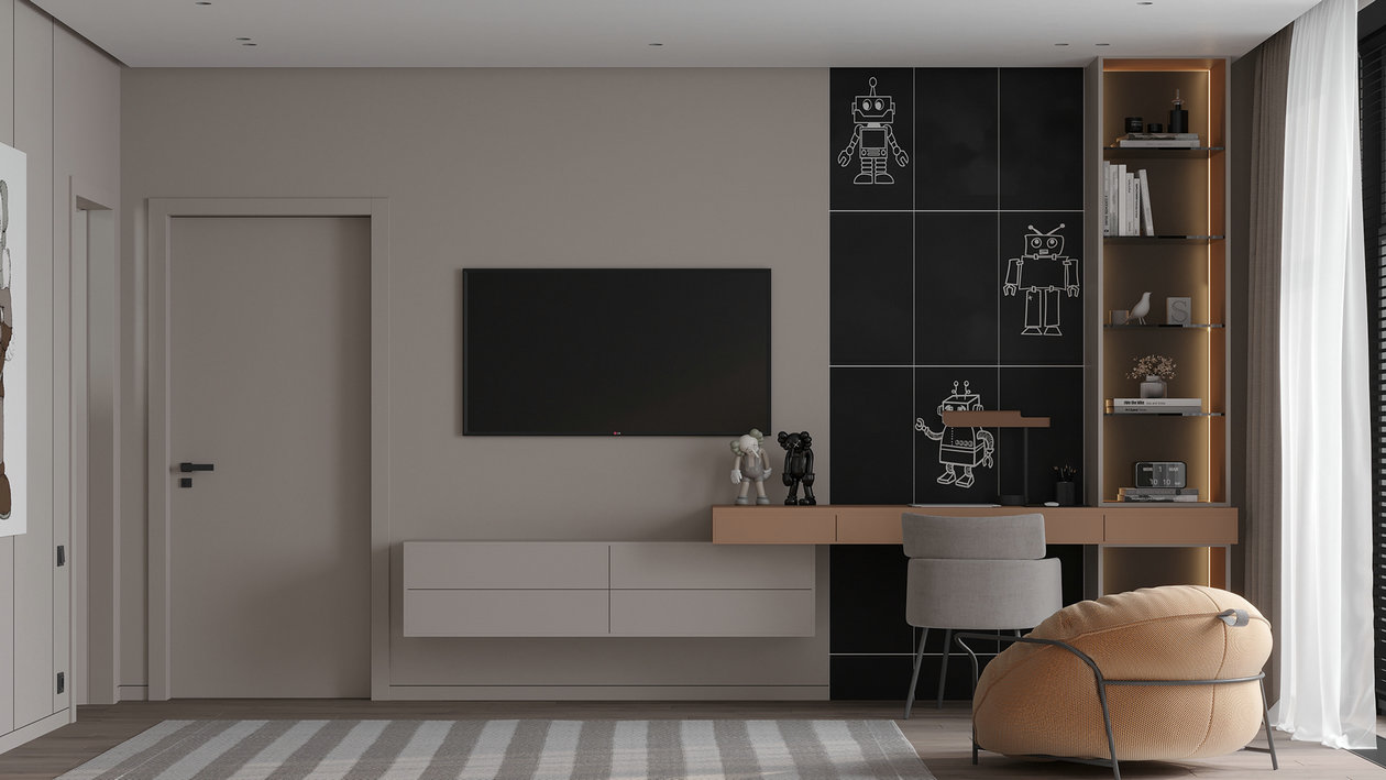 胡桃木与黄色打造的优雅空间-40