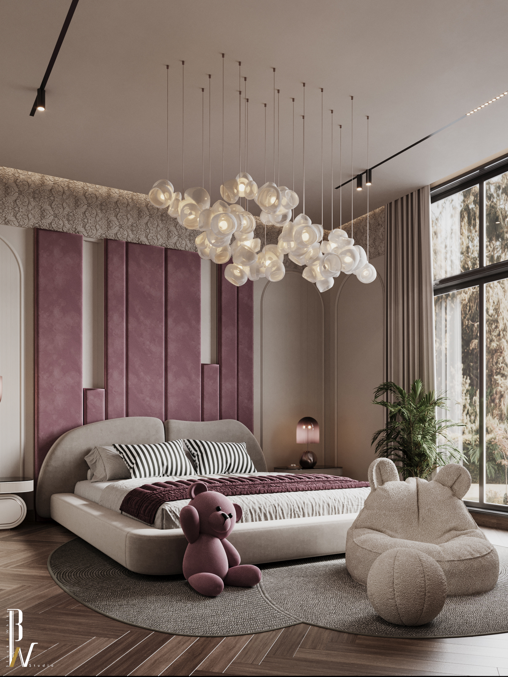 女孩卧室设计丨Black N White-16