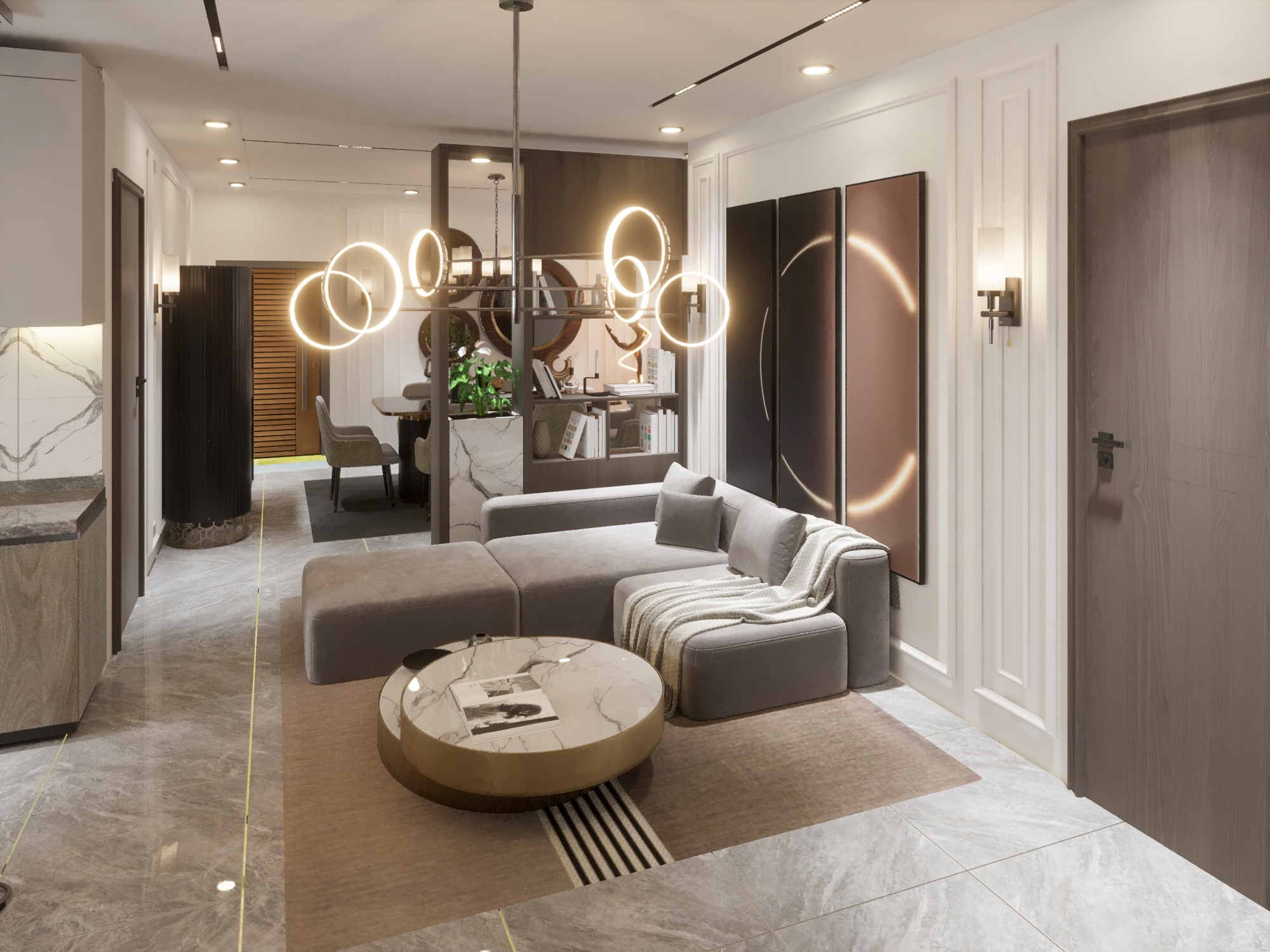 Apartment Living Reception Dining Kitchen Neo Classic-6