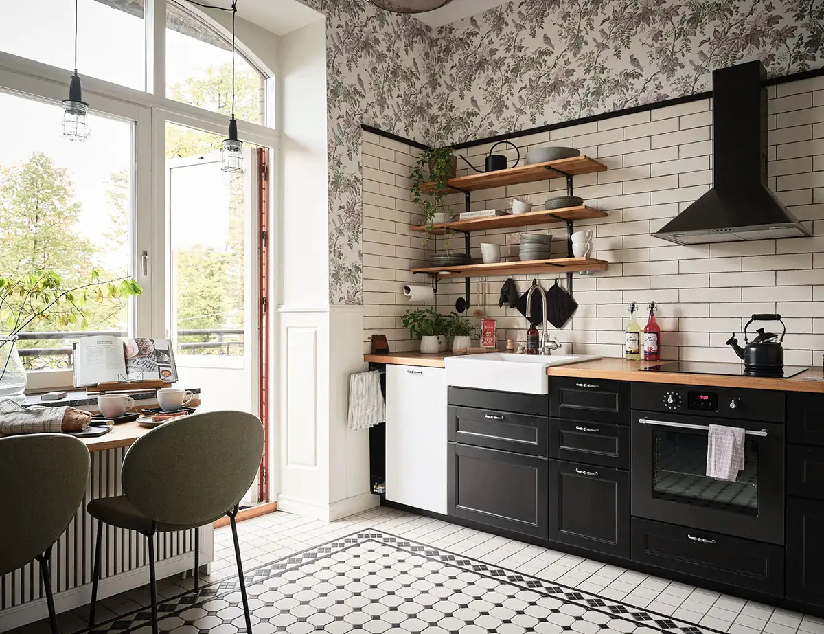 48m2 公寓 | 独特墙纸打造温馨怀旧空间-1