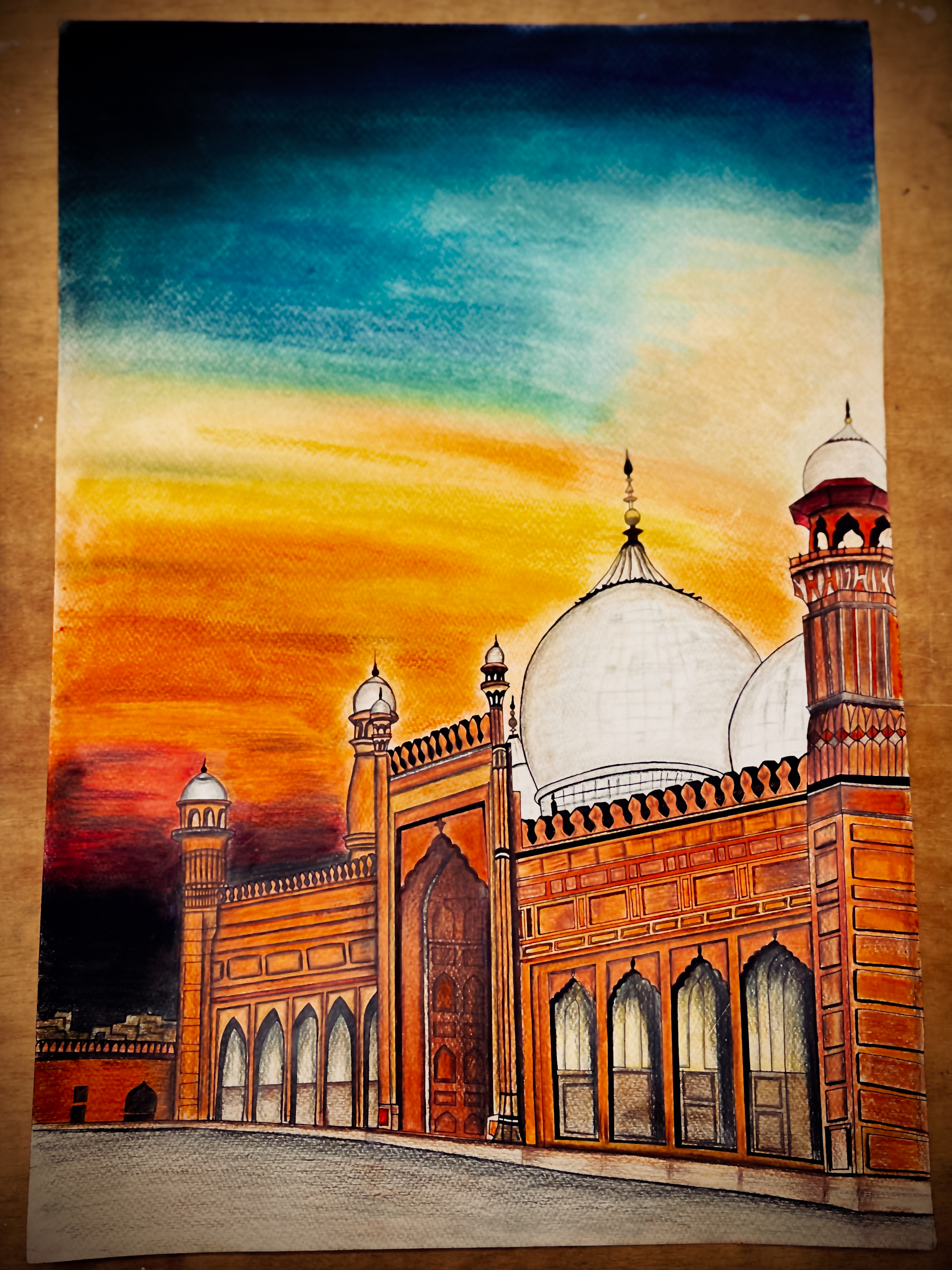 Badshadi Mosque Pencil Colour Art-0