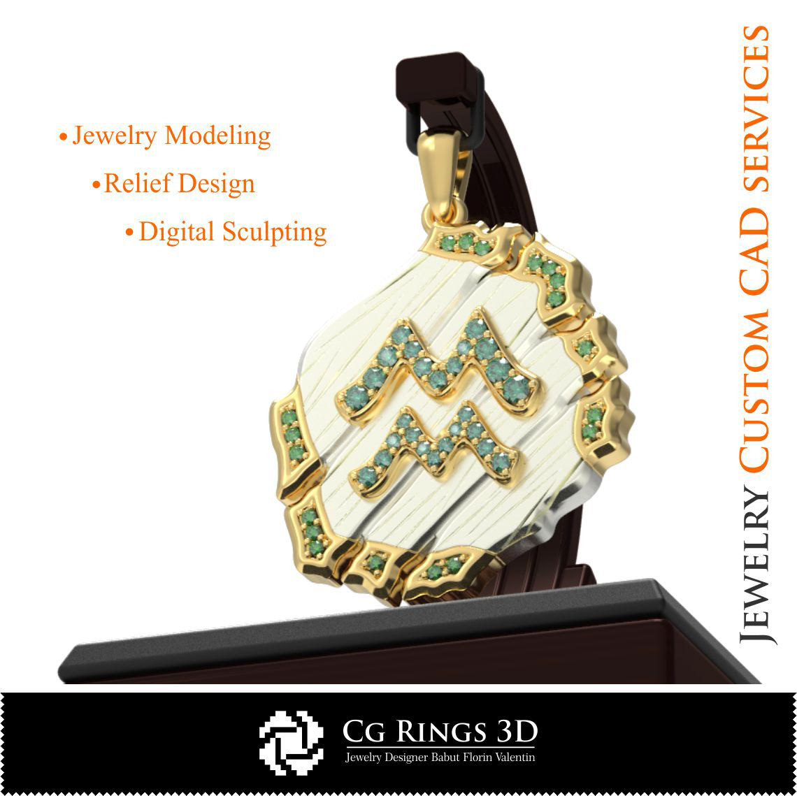 Jewelry.Aquarius Zodiac Pendant - 3D CAD-0